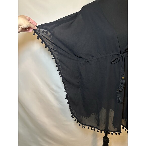 Club Z Collection Black Pom Pom Sheer‎ Swim Cover-Up Short Sleeve MEDIUM - Picture 6 of 13